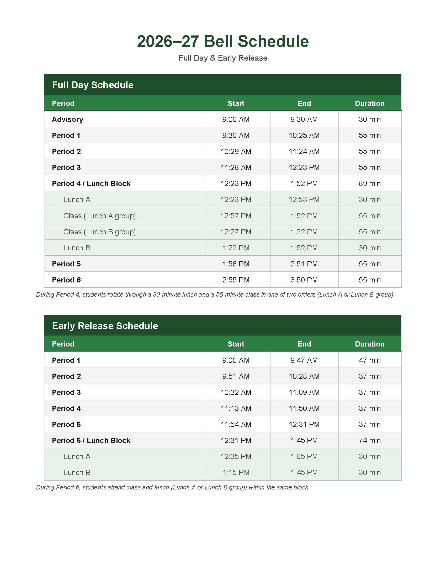 WBMS Bell Schedule